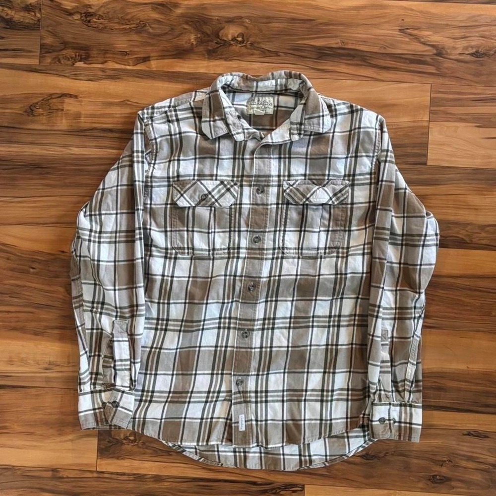 Cabela's Plaid Flannel Button Up Shirt Men's Medium Brown Outdoor Workwear
